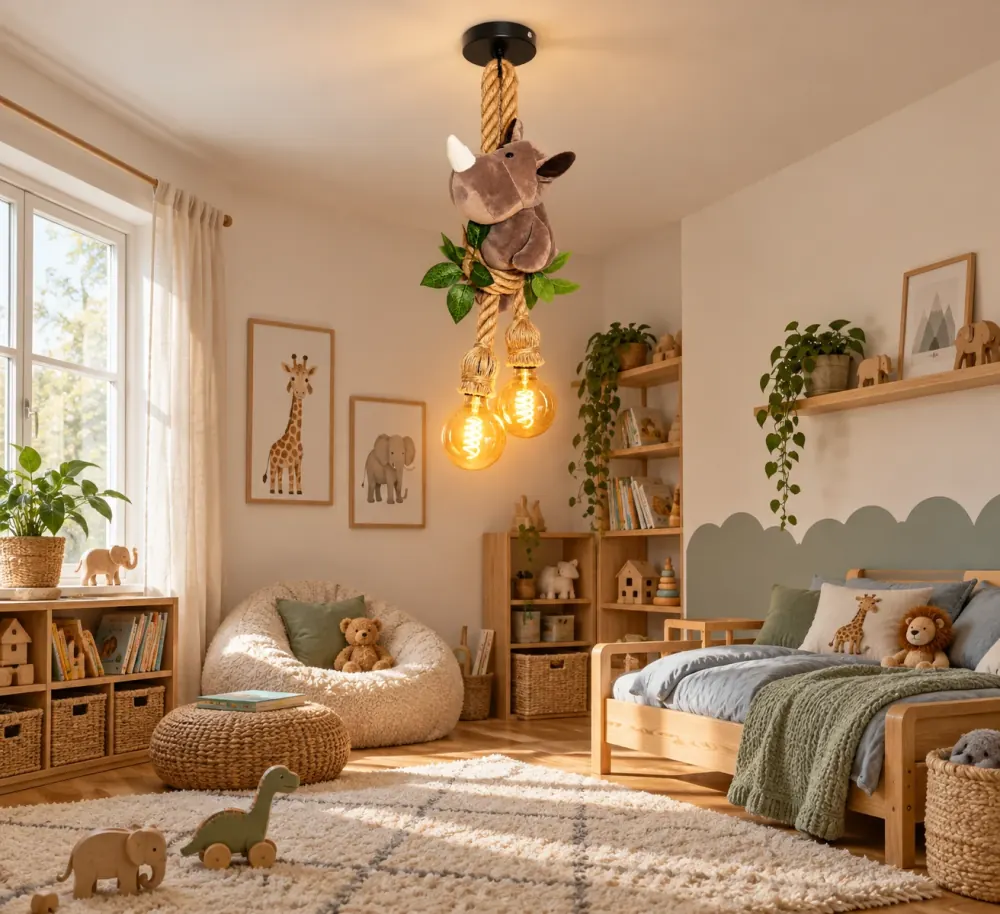 Neushoorn plafondlamp in de kinderkamer