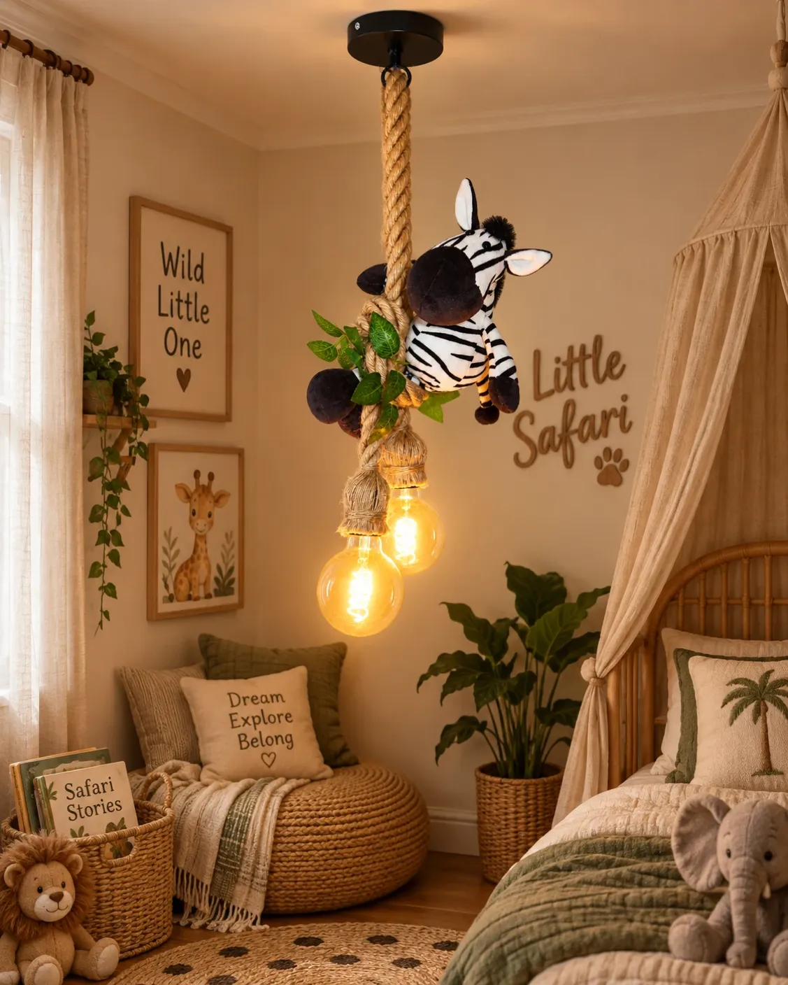 Zebra plafondlamp · Sfeerfoto: kinderkamer met een jungle hanglamp