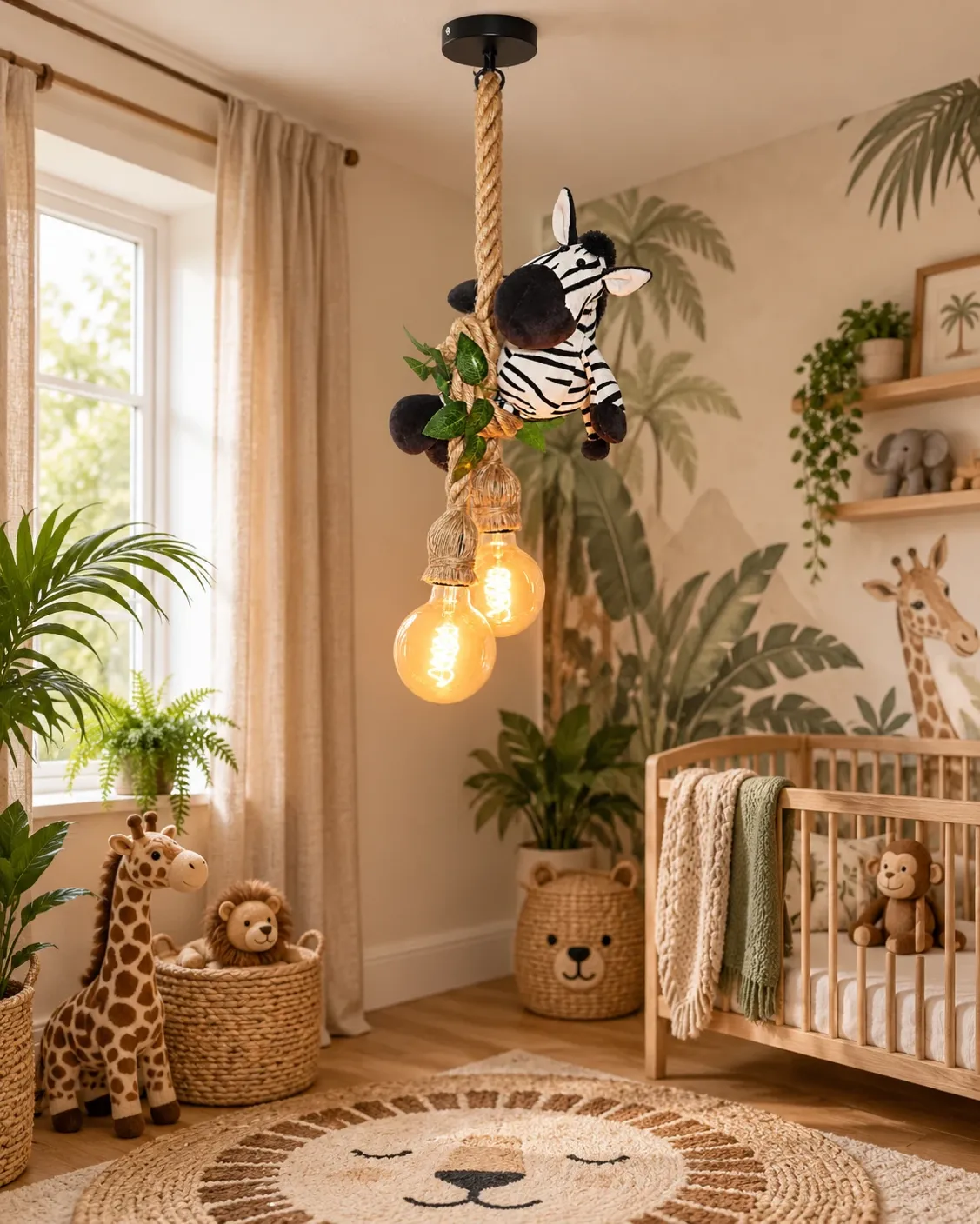 Zebra plafondlamp · Sfeerfoto: kinderkamer met een jungle hanglamp