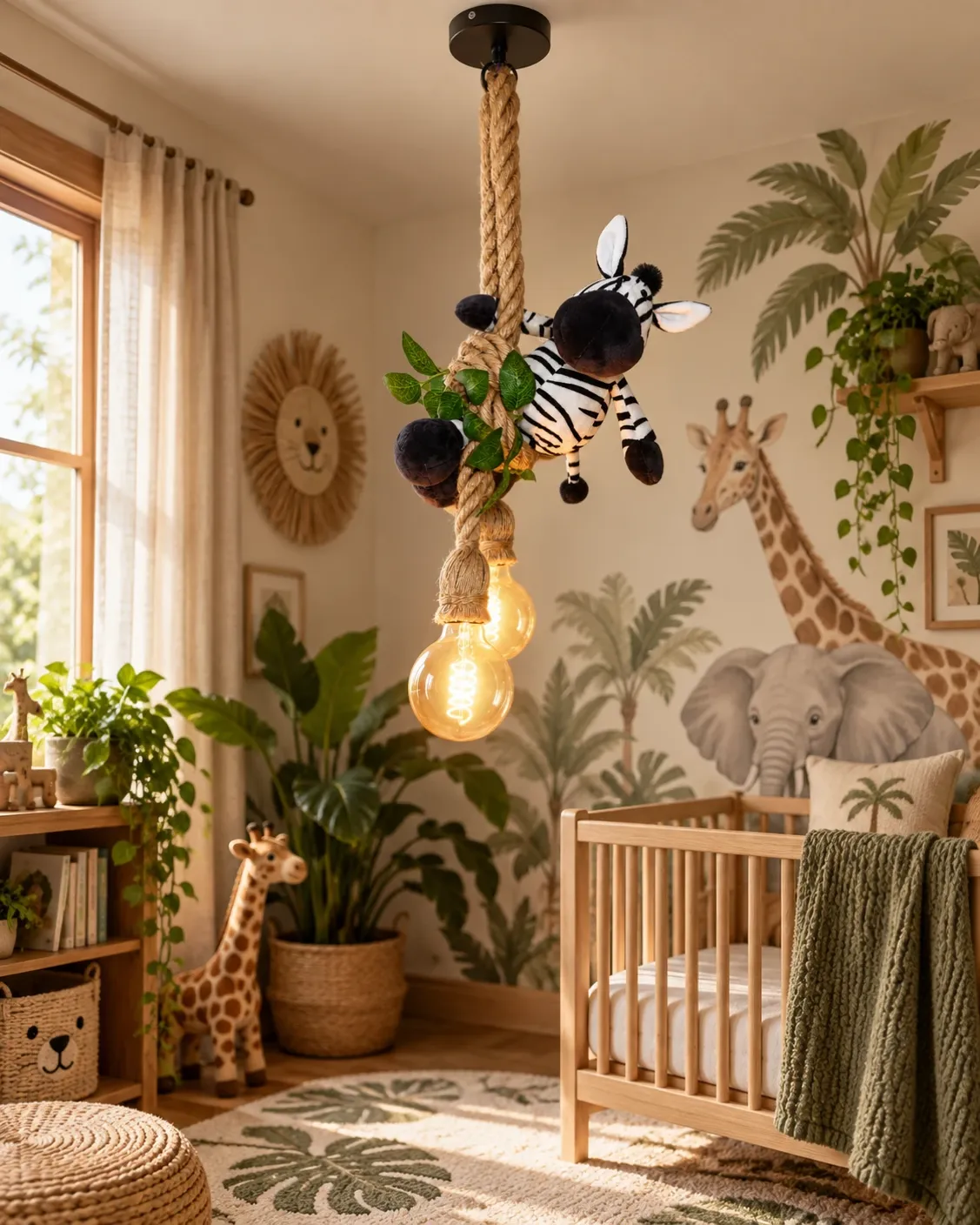 Zebra plafondlamp · Sfeerfoto: kinderkamer met een jungle hanglamp